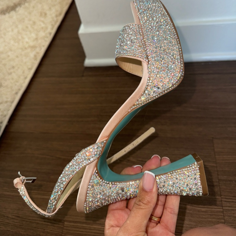 Betsy Johnson Champagne Ankle Strap High Heel Platform Sandals